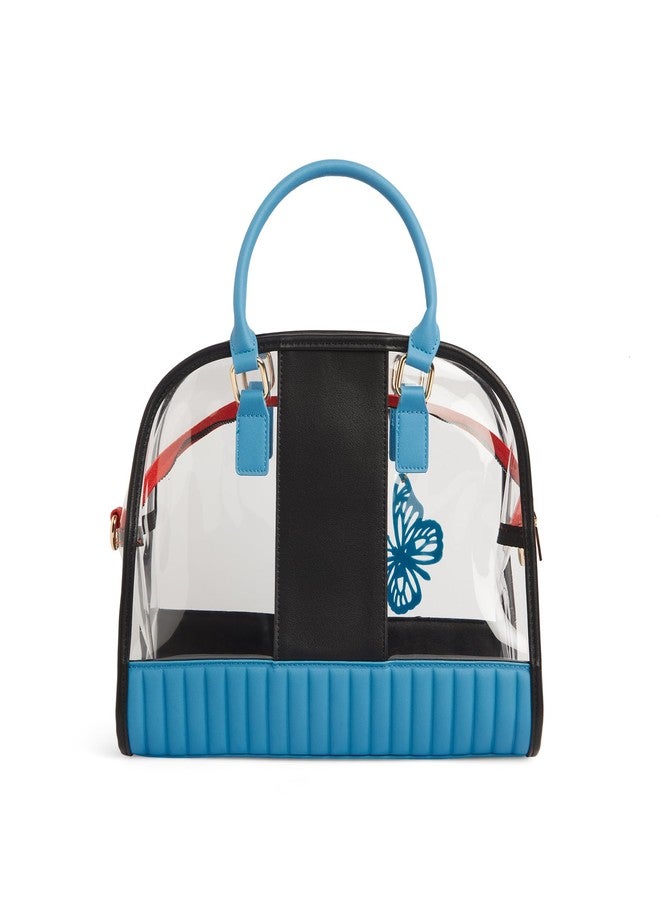 Caprese Madonna Satchel Bag Large | Stylish Transparent Handbag with Butterfly Charm for Women with Adjustable & Detachable Sling Strap, Top-Handles & Zip Closure | Perfect for Casual Use (Blue) - Image 5
